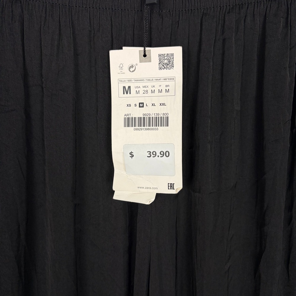 Zara Wide Leg Flowing Trousers Black High Waist Elastic Boho Whimsygoth Medium - Picture 4 of 9